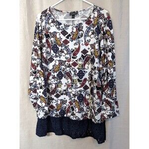 Lane Bryant Size 22/24 Colorful Paisley Top Long Sleeve Stretch Knit Tunic Boho